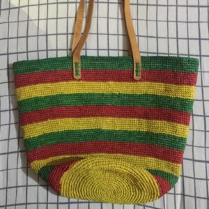 Striped Multi-Color Raffia Market Bag