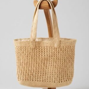 Natural Open Weave Raffia Tote Bag — Fabric Lining