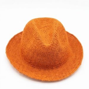 Orange Solid Raffia Bucket Hat — Handwoven Madagascar
