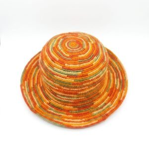 Autumn Swirl Raffia Bucket Hat — Orange & Green
