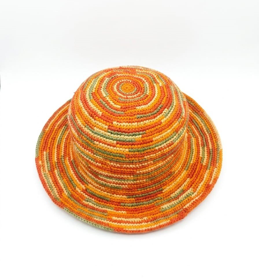 Autumn Swirl Raffia Bucket Hat — Orange & Green