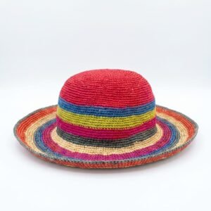 Rainbow Bucket Hat — Red Crown & Multicolor Stripes